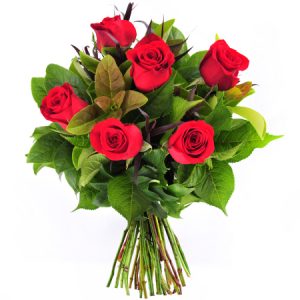 6 Pcs Thai Red Roses bouquet . Roses are imported from Thailand.