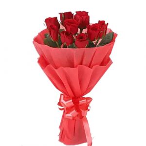 9 Pcs Thai Red Roses bouquet. Roses are imported from Thailand