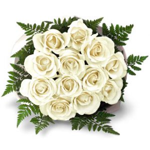 12 Pcs Thai White Roses in a Decorated Bouquet with color Tissue for Gift to the Dearest Person.